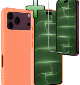 BASEY. BASEY. iPhone 18 Pro Max Hoesje Siliconen Met Screenprotector Met Dichte Notch - Perzik