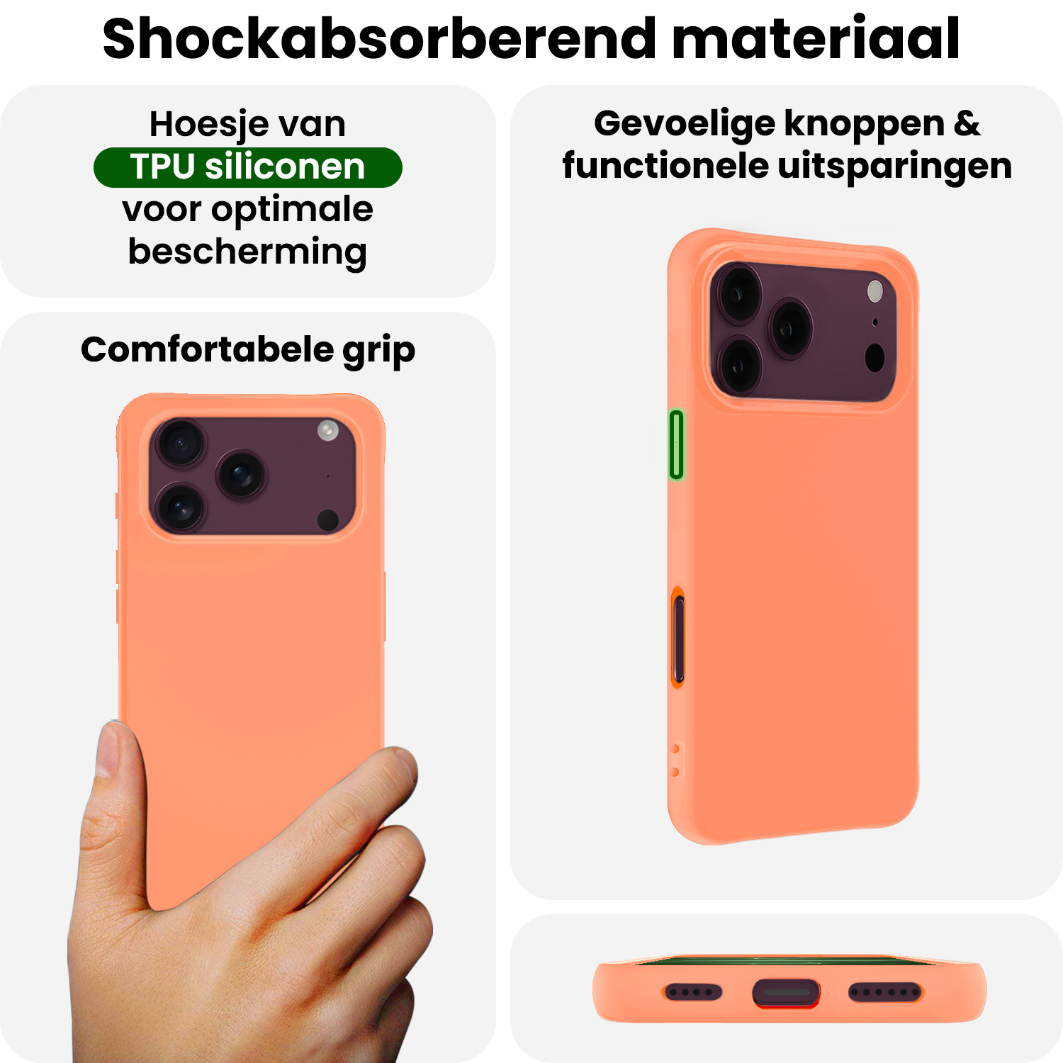 BASEY. BASEY. iPhone 18 Pro Max Hoesje Siliconen Met Screenprotector Met Dichte Notch - Perzik