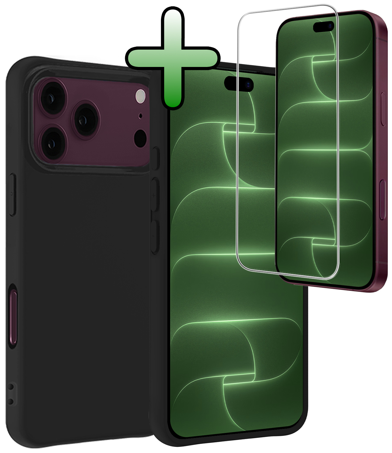 BASEY. BASEY. iPhone 18 Pro Max Hoesje Siliconen Met Screenprotector Met Dichte Notch - Zwart