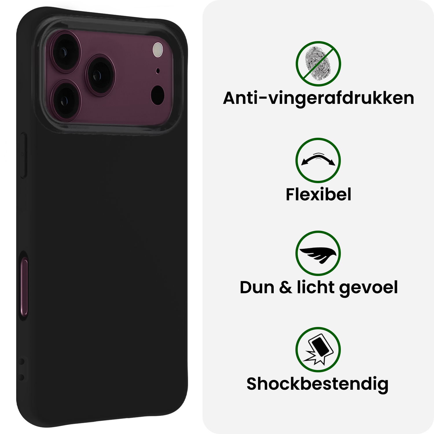 BASEY. BASEY. iPhone 18 Pro Max Hoesje Siliconen Met Screenprotector Met Dichte Notch - Zwart