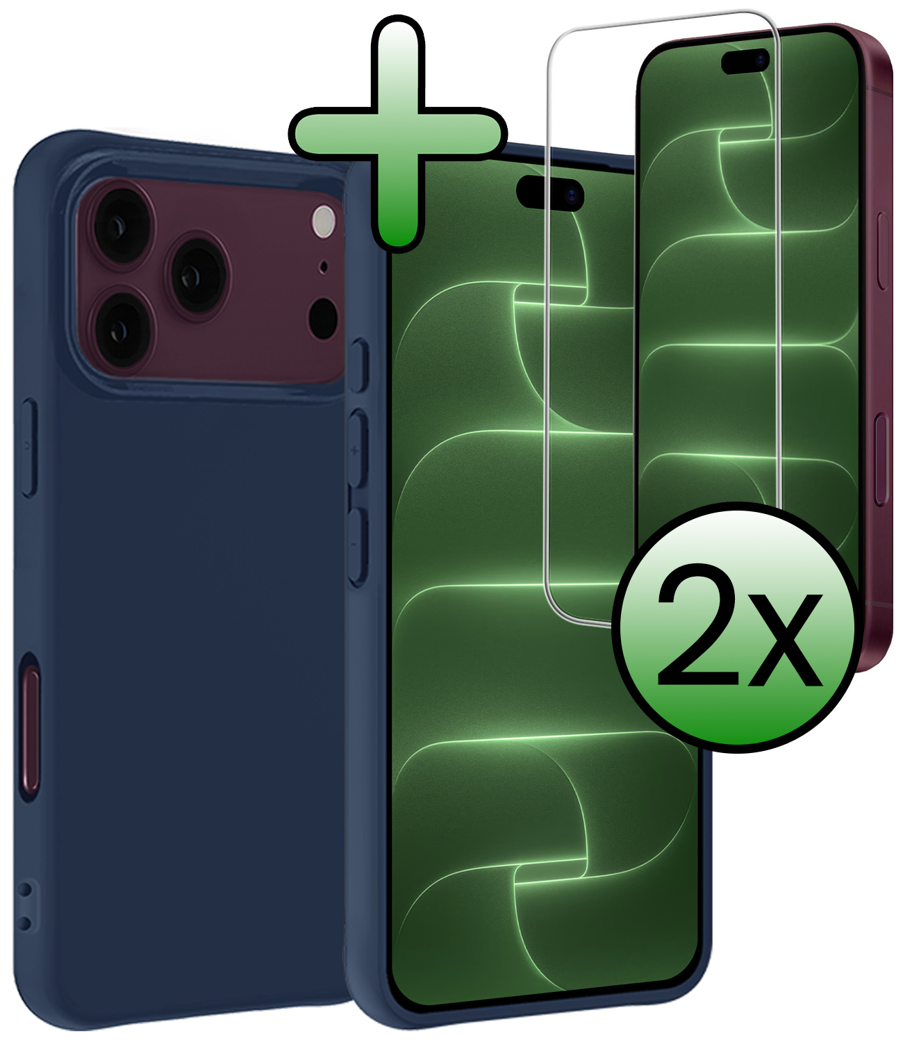 BASEY. BASEY. iPhone 18 Pro Max Hoesje Siliconen Met 2x Screenprotector Met Dichte Notch - Donkerblauw