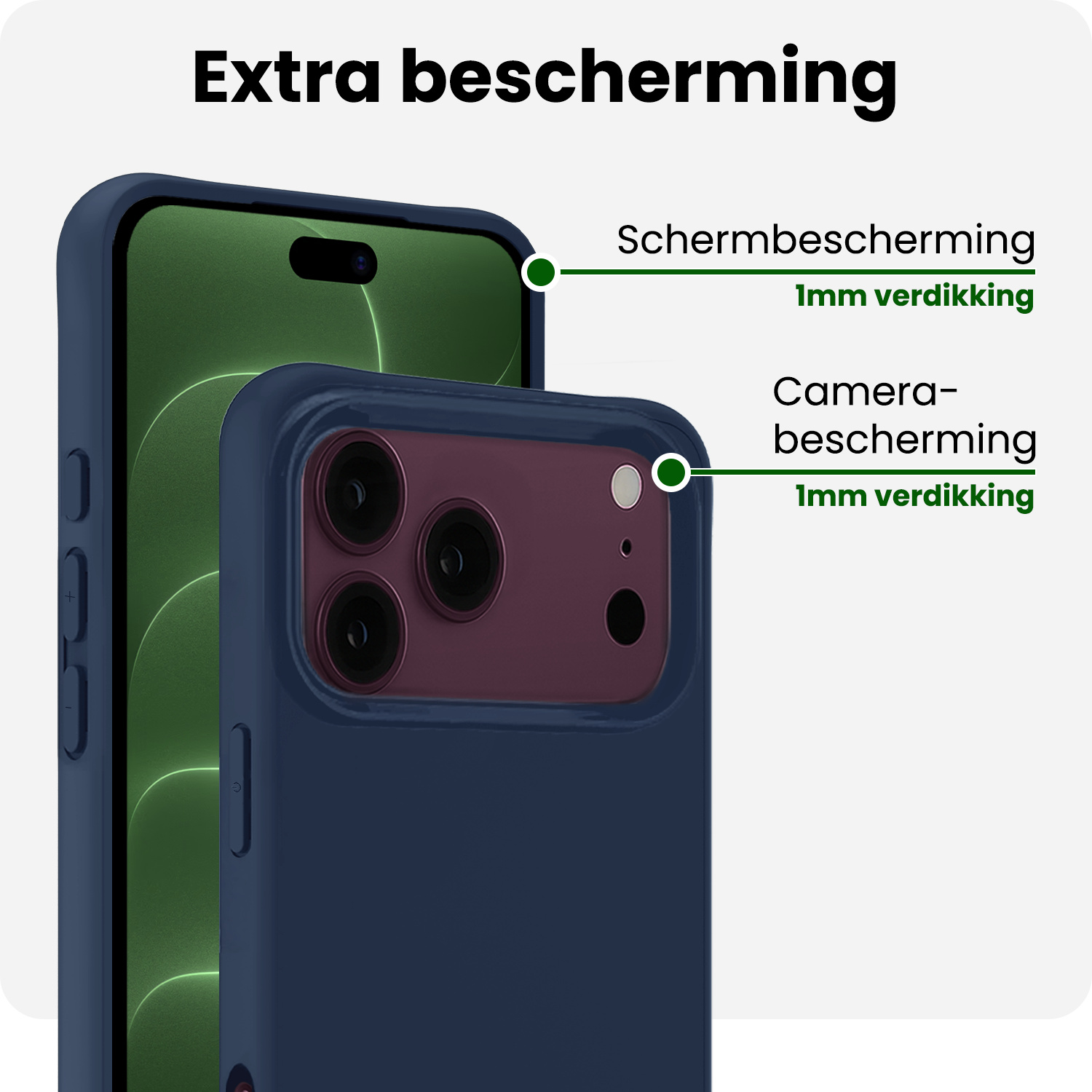 BASEY. BASEY. iPhone 18 Pro Max Hoesje Siliconen Met 2x Screenprotector Met Dichte Notch - Donkerblauw