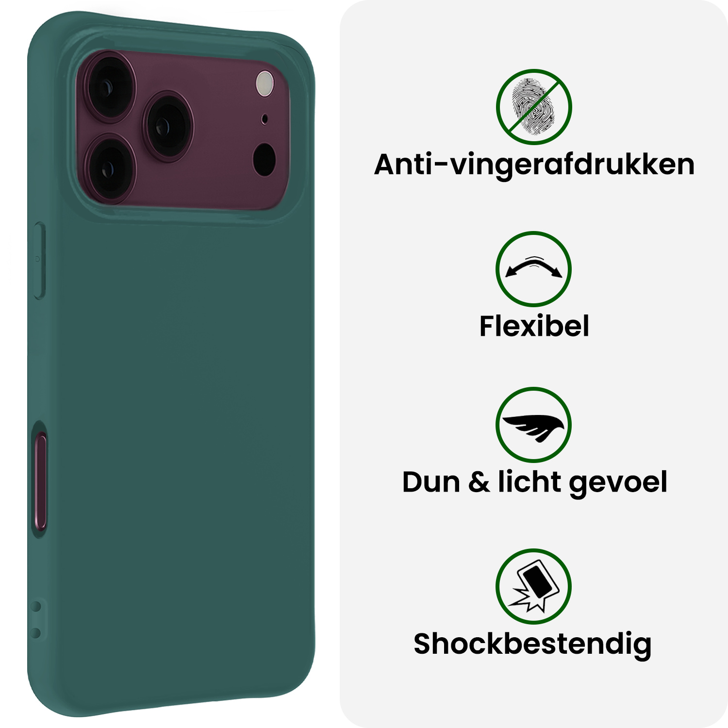BASEY. BASEY. iPhone 18 Pro Max Hoesje Siliconen Met 2x Screenprotector Met Dichte Notch - Donkergroen