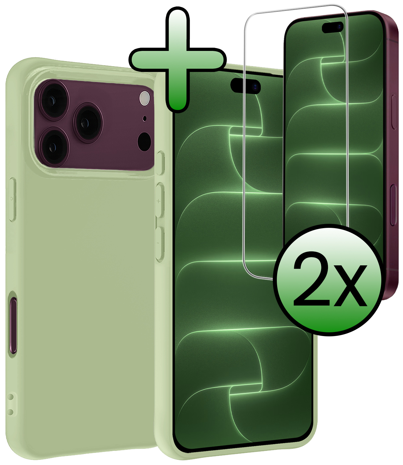 BASEY. BASEY. iPhone 18 Pro Max Hoesje Siliconen Met 2x Screenprotector Met Dichte Notch - Groen