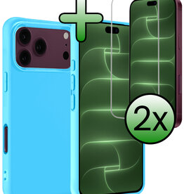 BASEY. BASEY. iPhone 18 Pro Max Hoesje Siliconen Met 2x Screenprotector Met Dichte Notch - Lichtblauw