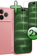 BASEY. BASEY. iPhone 18 Pro Max Hoesje Siliconen Met 2x Screenprotector Met Dichte Notch - Lichtroze