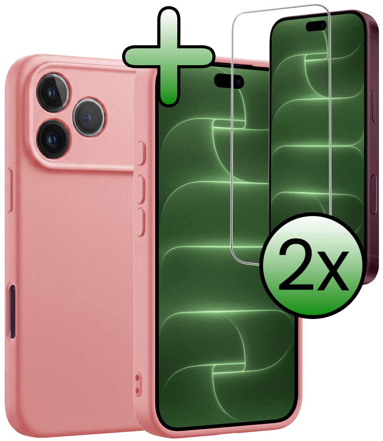 BASEY. BASEY. iPhone 18 Pro Max Hoesje Siliconen Met 2x Screenprotector Met Dichte Notch - Lichtroze