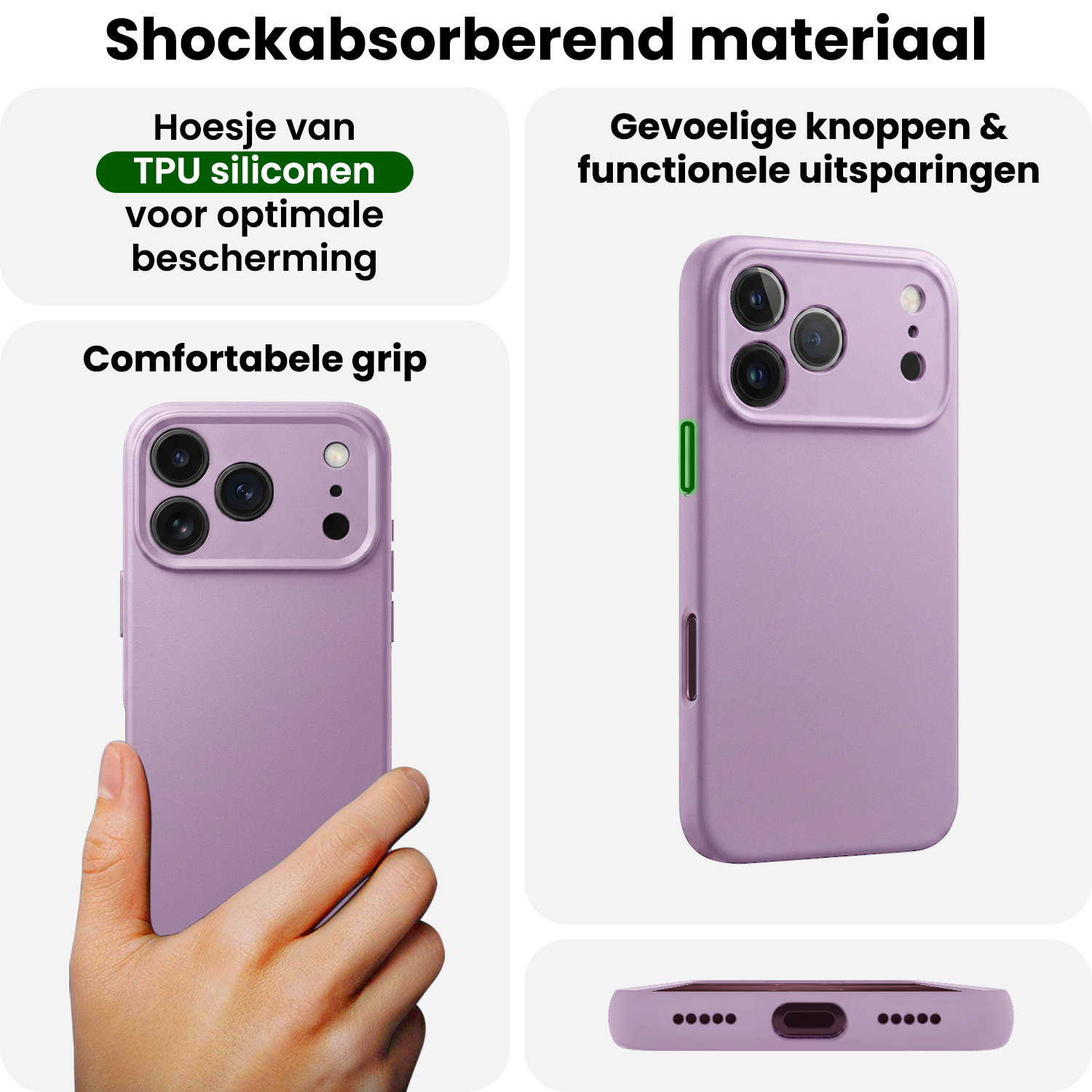 BASEY. BASEY. iPhone 18 Pro Max Hoesje Siliconen Met 2x Screenprotector Met Dichte Notch - Lila