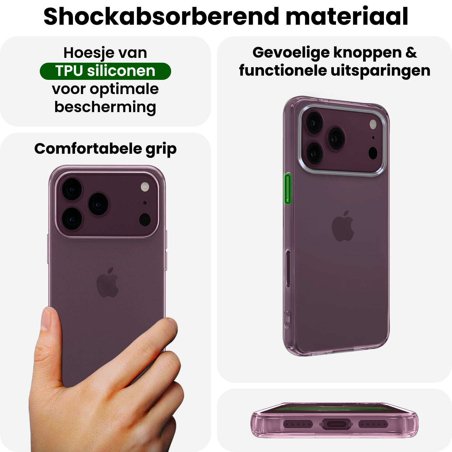 BASEY. BASEY. iPhone 18 Pro Max Hoesje Siliconen Met 2x Screenprotector Met Dichte Notch - Transparant