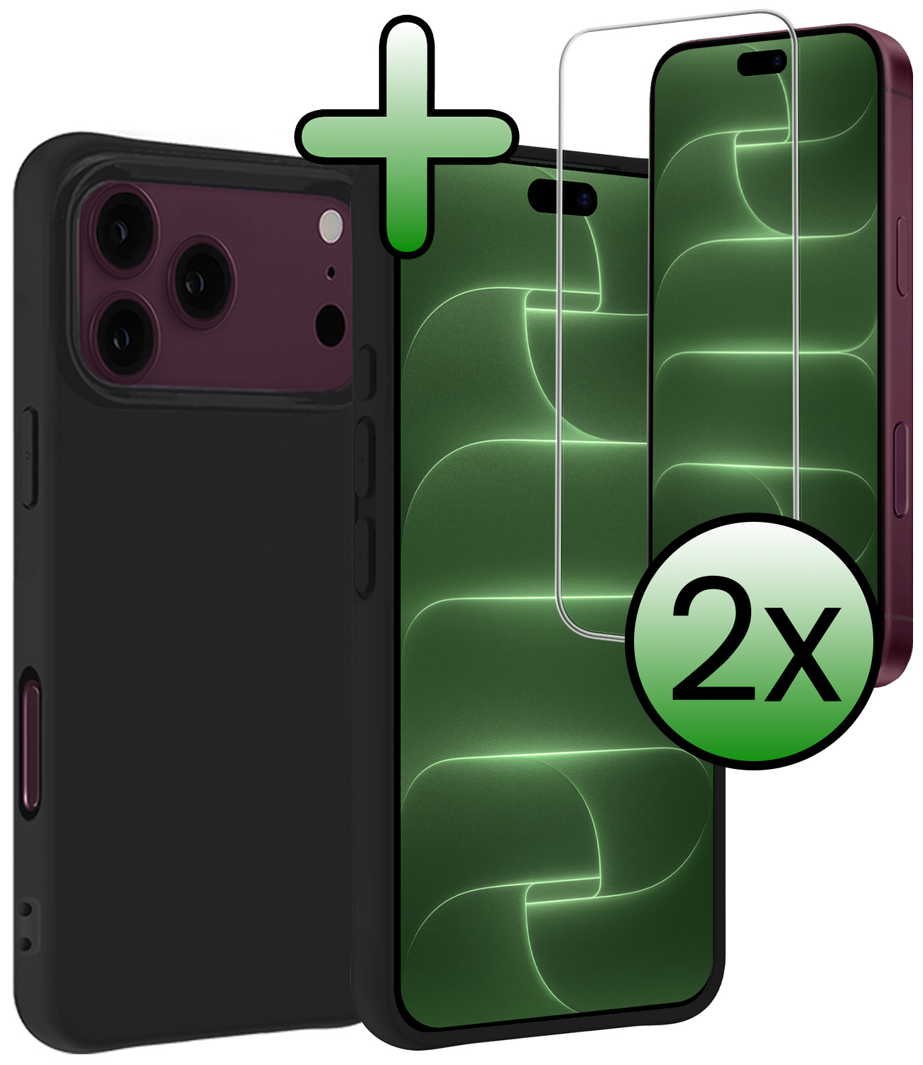 BASEY. BASEY. iPhone 18 Pro Max Hoesje Siliconen Met 2x Screenprotector Met Dichte Notch - Zwart