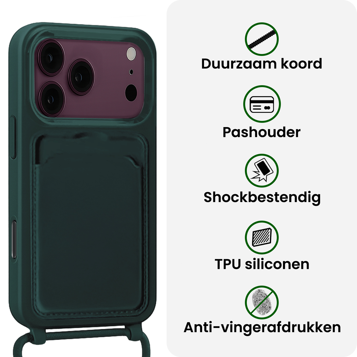 BASEY. BASEY. iPhone 18 Pro Hoesje Pashouder met Koord - Donkergroen