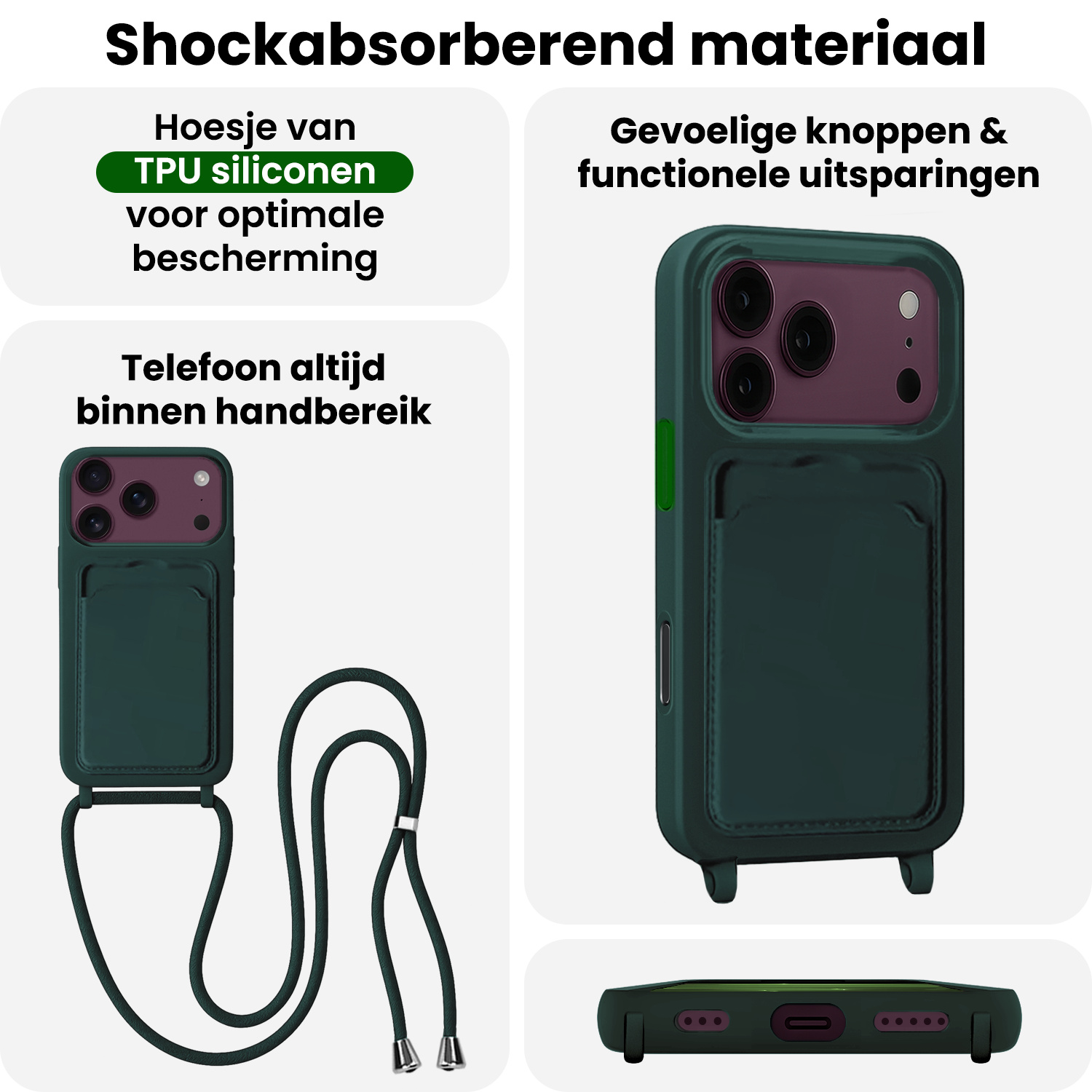 BASEY. BASEY. iPhone 18 Pro Hoesje Pashouder met Koord - Donkergroen