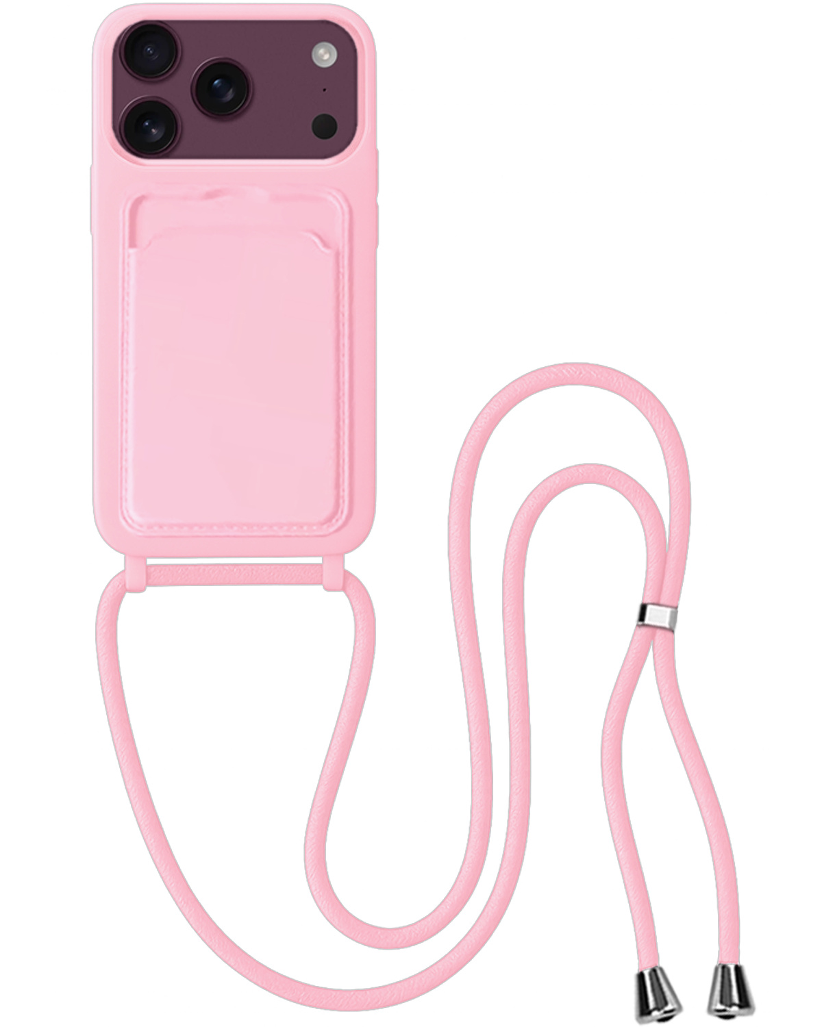 BASEY. BASEY. iPhone 18 Pro Hoesje Pashouder met Koord - Lichtroze