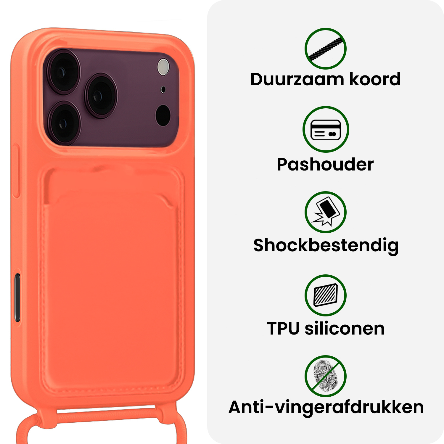 BASEY. BASEY. iPhone 18 Pro Hoesje Pashouder met Koord - Papaya