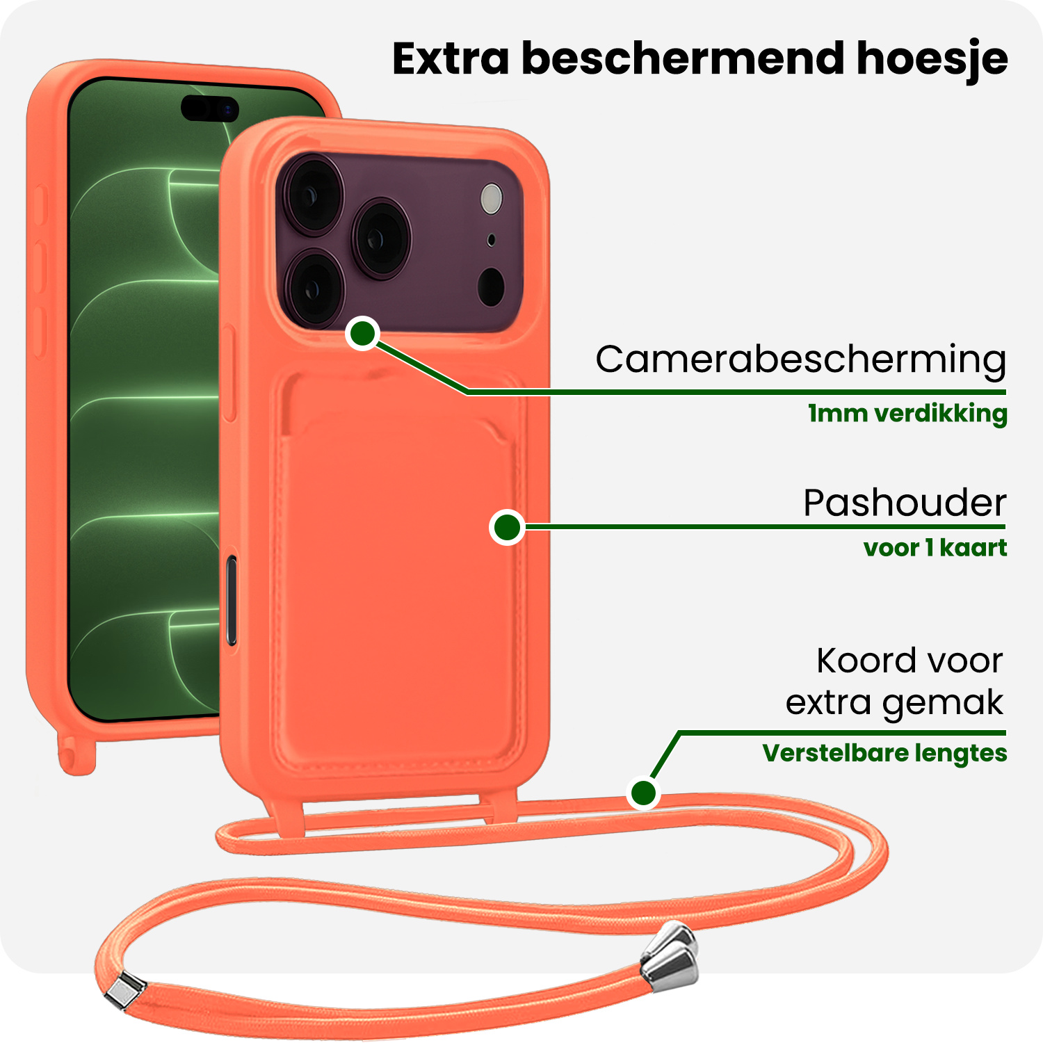 BASEY. BASEY. iPhone 18 Pro Hoesje Pashouder met Koord - Papaya