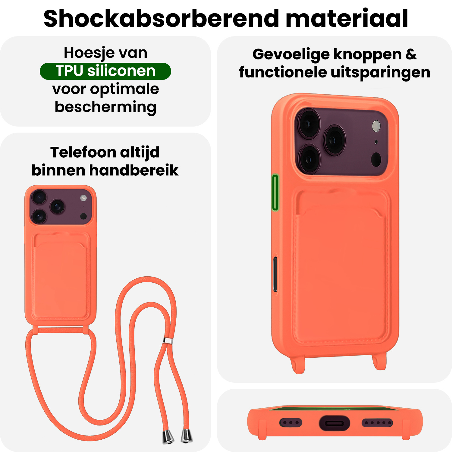 BASEY. BASEY. iPhone 18 Pro Hoesje Pashouder met Koord - Papaya