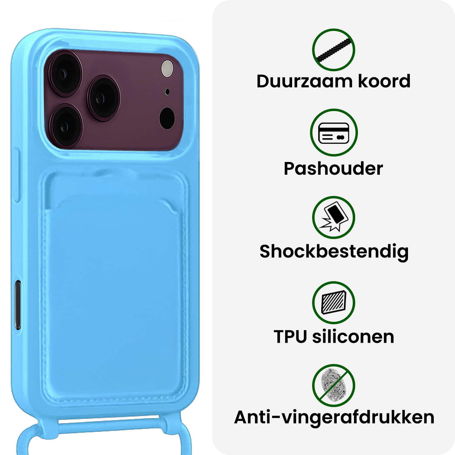 BASEY. BASEY. iPhone 18 Pro Max Hoesje Pashouder met Koord - Lichtblauw