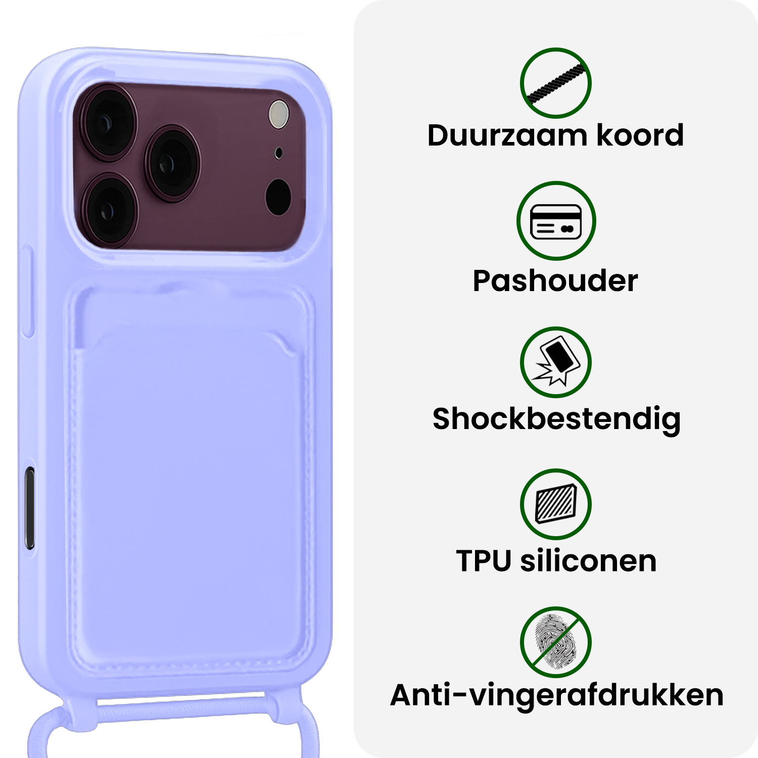BASEY. BASEY. iPhone 18 Pro Max Hoesje Pashouder met Koord - Lila