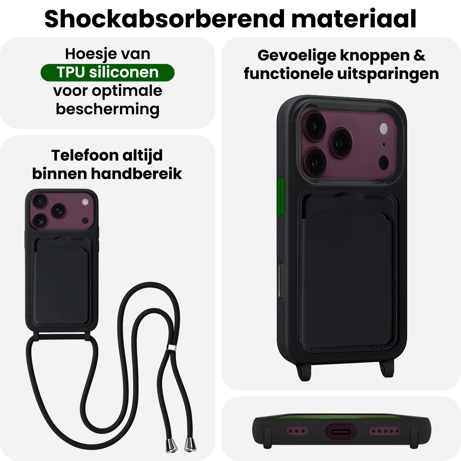 BASEY. BASEY. iPhone 18 Pro Max Hoesje Pashouder met Koord - Zwart