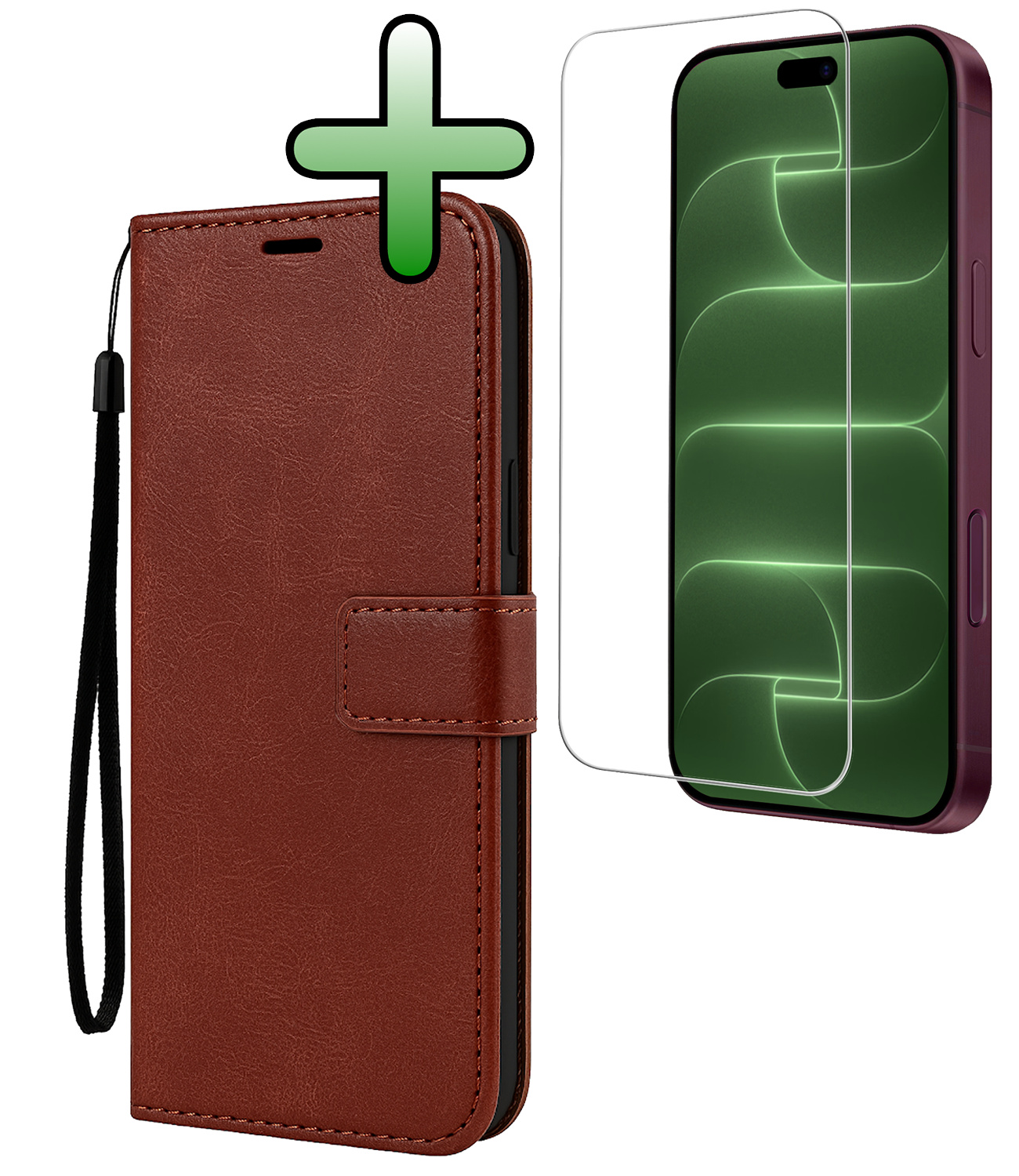 BASEY. BASEY. iPhone 18 Pro Hoesje Bookcase Met Screenprotector - Bruin