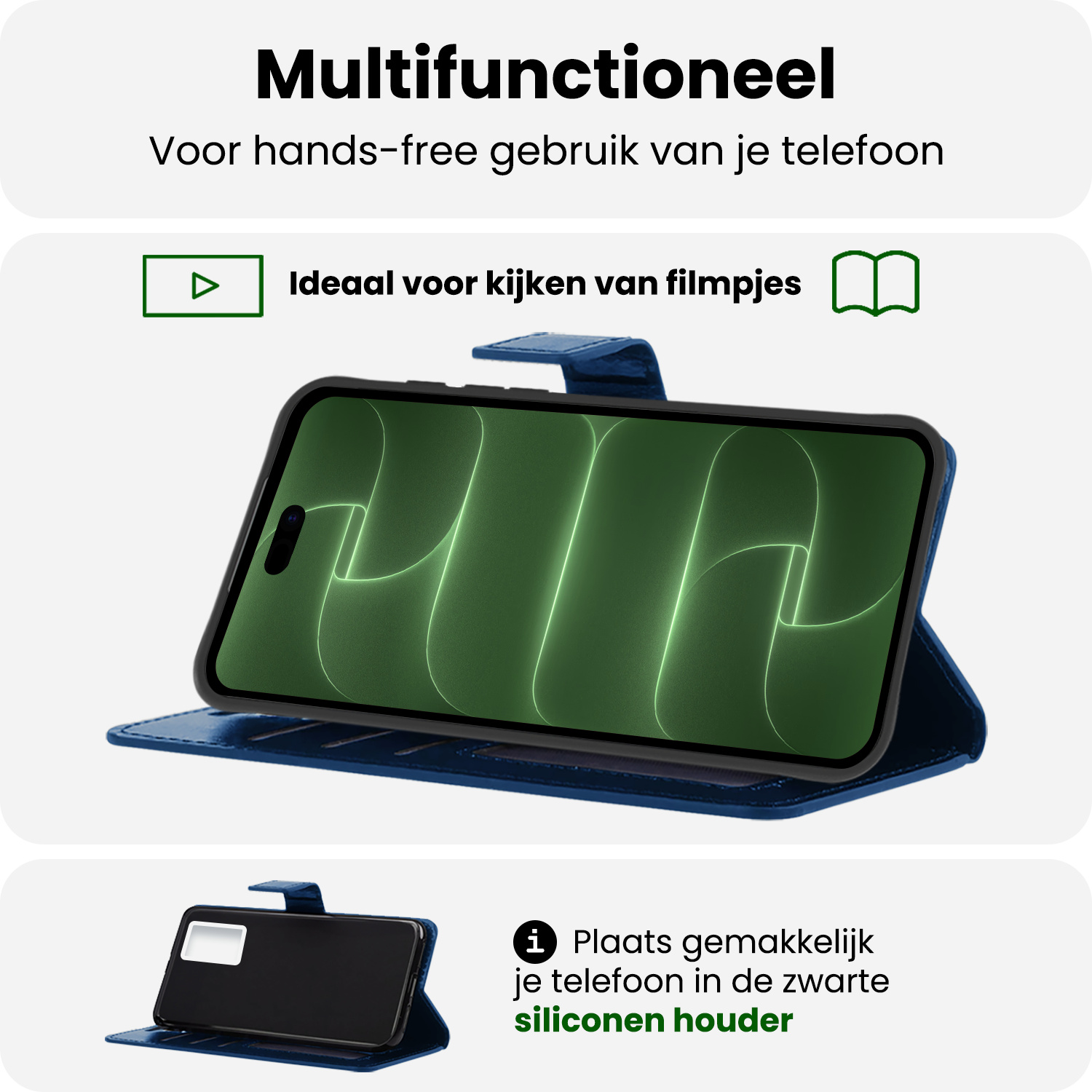 BASEY. BASEY. iPhone 18 Pro Hoesje Bookcase Met Screenprotector - Donkerblauw