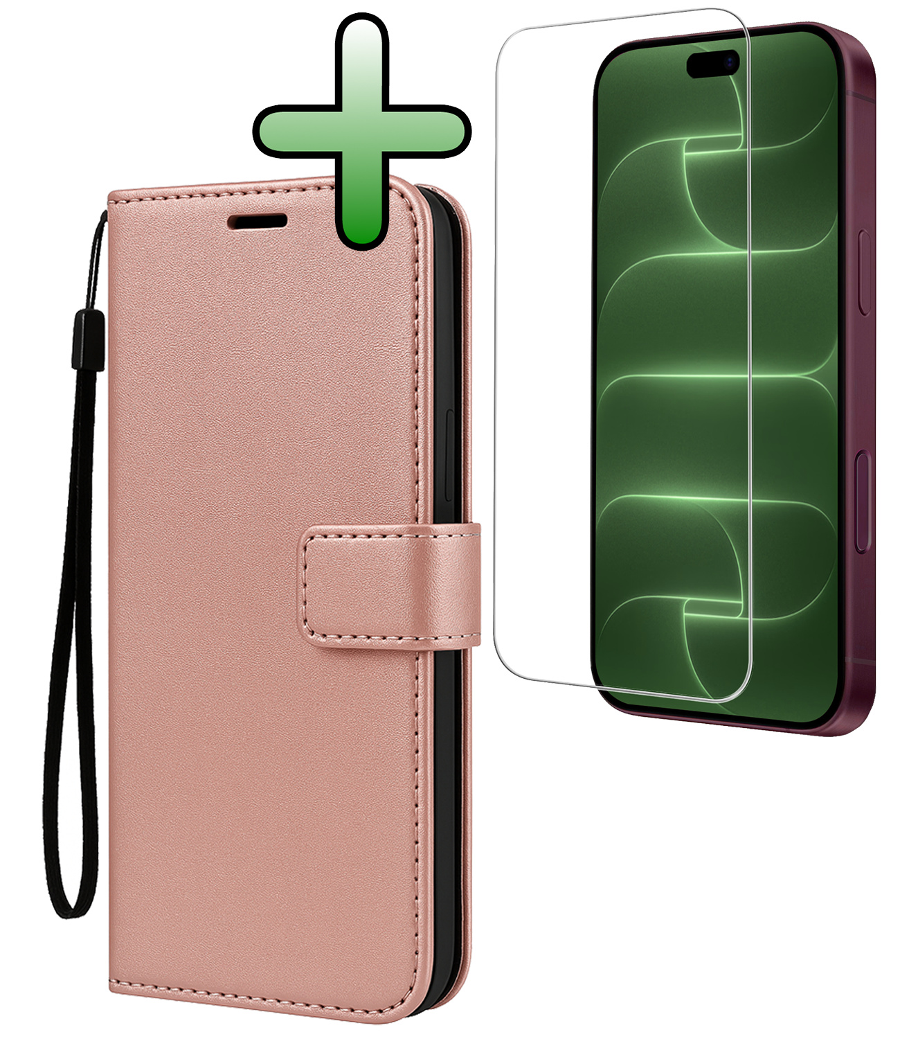 BASEY. BASEY. iPhone 18 Pro Hoesje Bookcase Met Screenprotector - Rose Goud