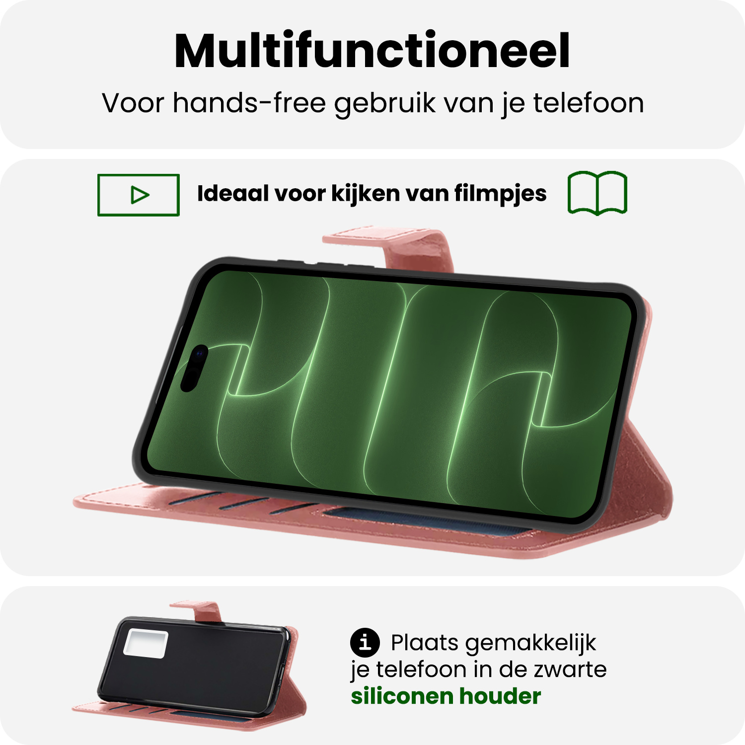 BASEY. BASEY. iPhone 18 Pro Hoesje Bookcase Met Screenprotector - Rose Goud