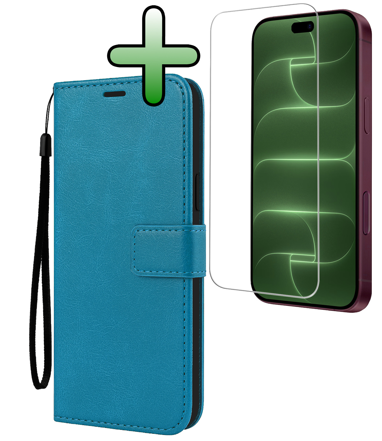 BASEY. BASEY. iPhone 18 Pro Hoesje Bookcase Met Screenprotector - Turquoise