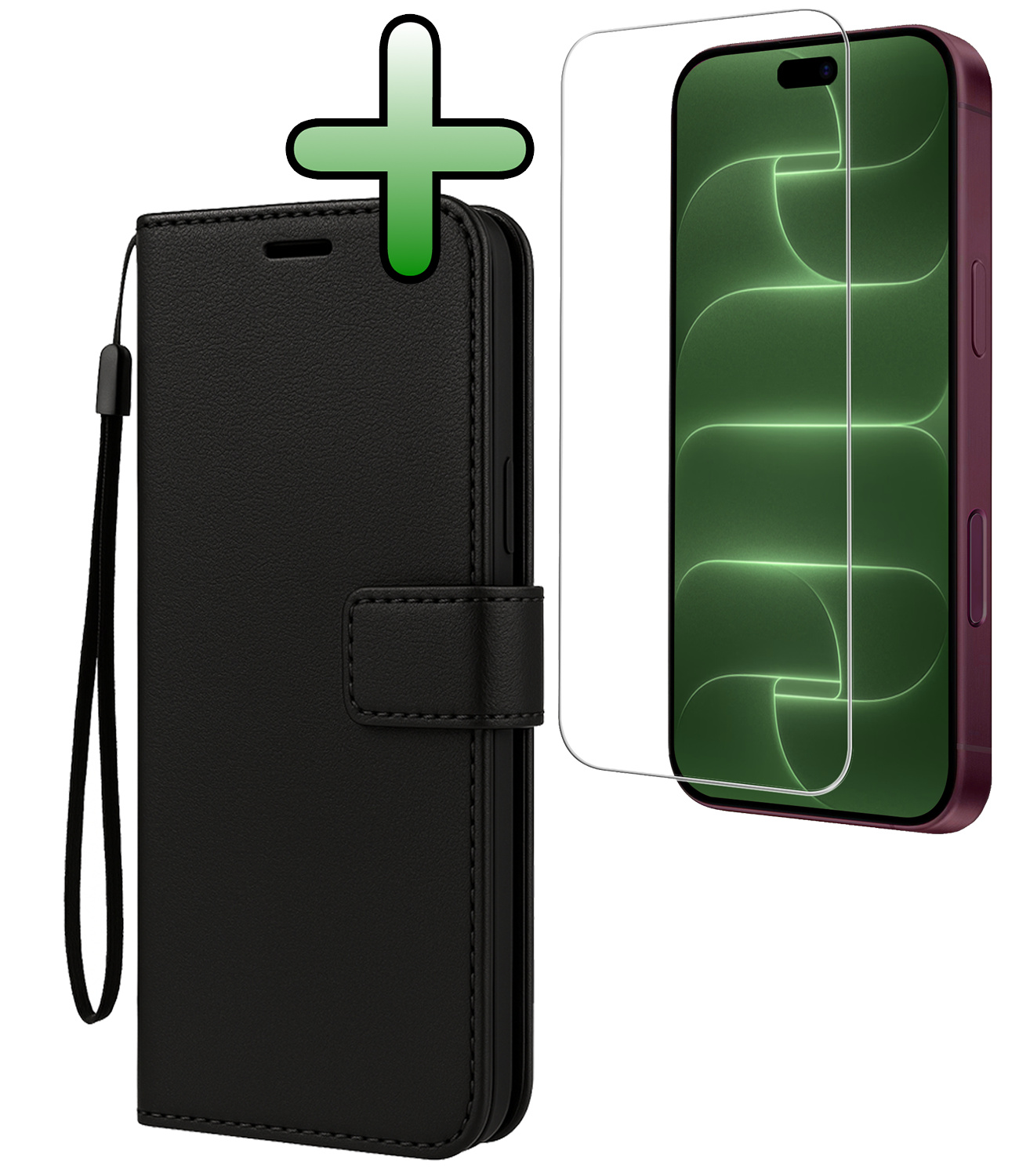 BASEY. BASEY. iPhone 18 Pro Hoesje Bookcase Met Screenprotector - Zwart