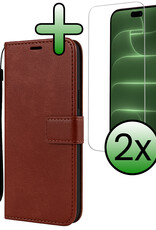 BASEY. BASEY. iPhone 18 Pro Hoesje Bookcase Met 2x Screenprotector - Bruin