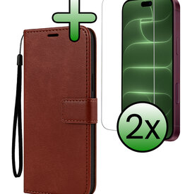 BASEY. BASEY. iPhone 18 Pro Hoesje Bookcase Met 2x Screenprotector - Bruin