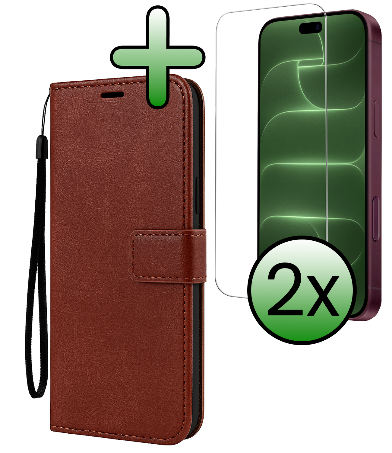 BASEY. BASEY. iPhone 18 Pro Hoesje Bookcase Met 2x Screenprotector - Bruin