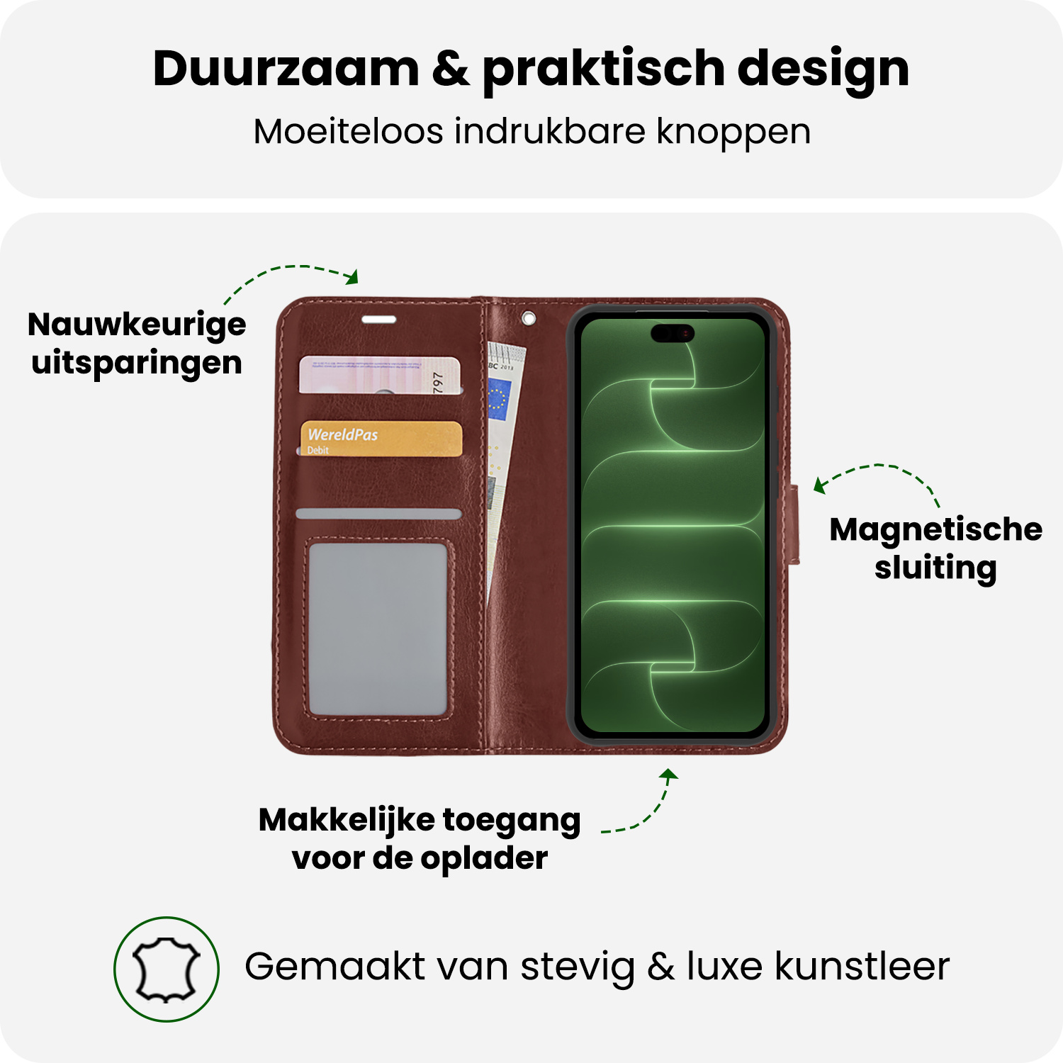 BASEY. BASEY. iPhone 18 Pro Hoesje Bookcase Met 2x Screenprotector - Bruin