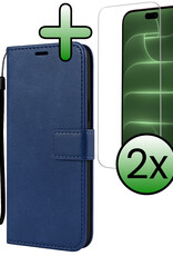 BASEY. BASEY. iPhone 18 Pro Hoesje Bookcase Met 2x Screenprotector - Donkerblauw