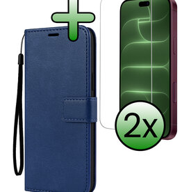 BASEY. BASEY. iPhone 18 Pro Hoesje Bookcase Met 2x Screenprotector - Donkerblauw