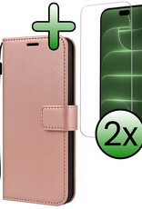 BASEY. BASEY. iPhone 18 Pro Hoesje Bookcase Met 2x Screenprotector - Rose Goud