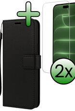 BASEY. BASEY. iPhone 18 Pro Hoesje Bookcase Met 2x Screenprotector - Zwart