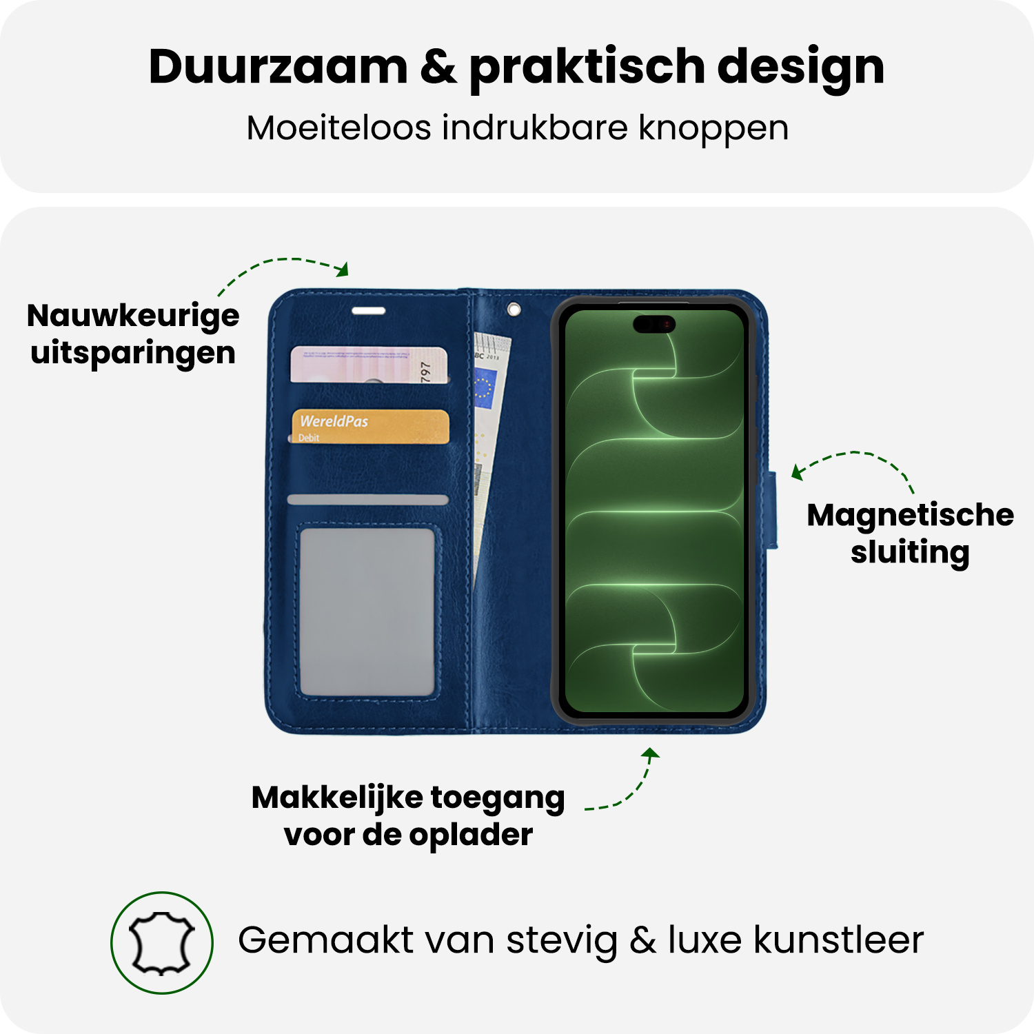 BASEY. BASEY. iPhone 18 Pro Max Hoesje Bookcase Met Screenprotector - Donkerblauw