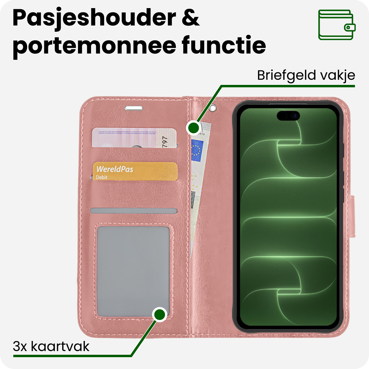 BASEY. BASEY. iPhone 18 Pro Max Hoesje Bookcase Met Screenprotector - Rose Goud