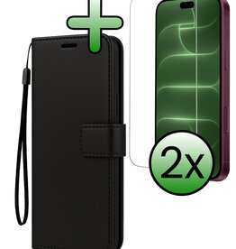 BASEY. BASEY. iPhone 18 Pro Max Hoesje Bookcase Met 2x Screenprotector - Zwart
