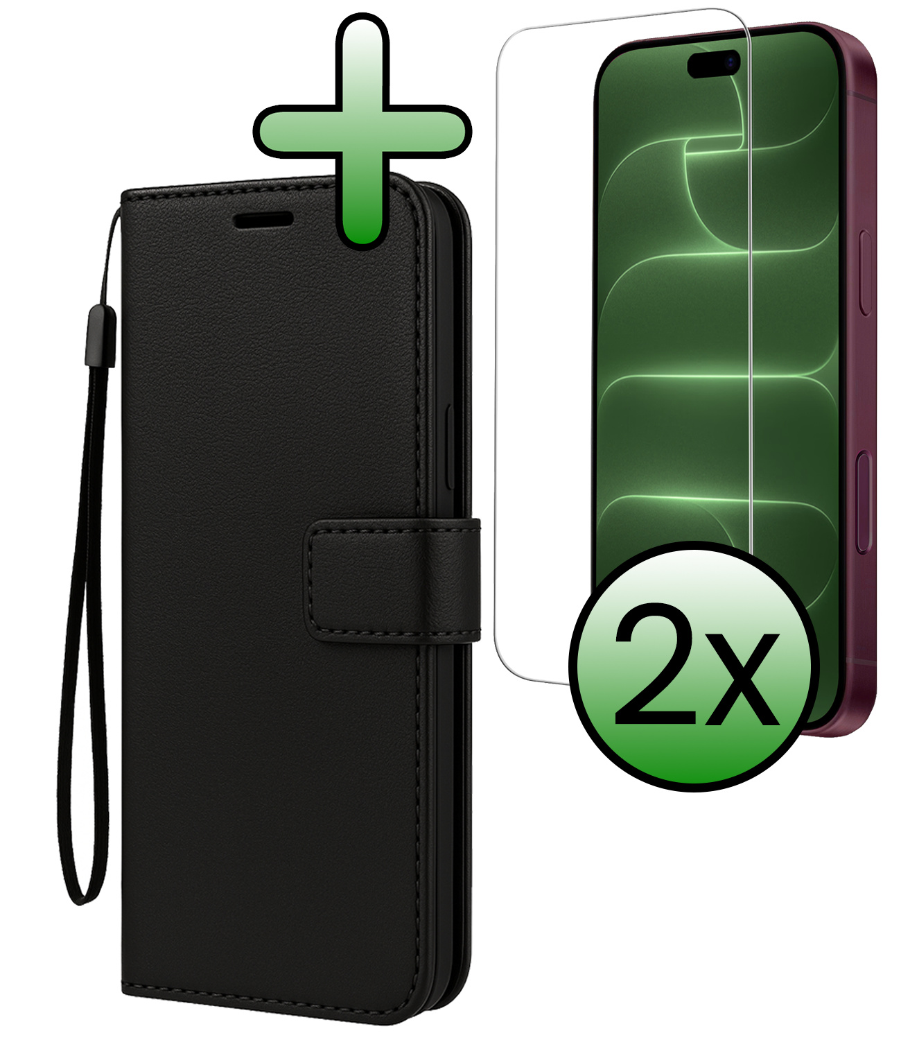 BASEY. BASEY. iPhone 18 Pro Max Hoesje Bookcase Met 2x Screenprotector - Zwart