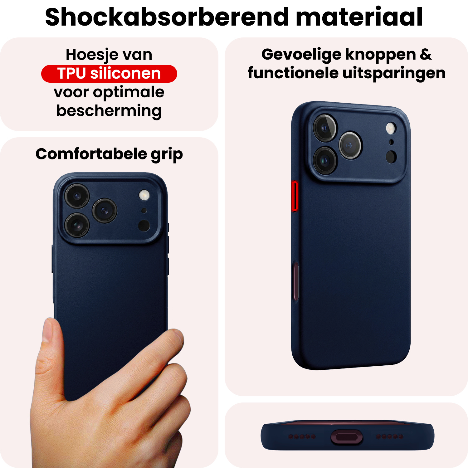 NoXx NoXx iPhone 18 Pro Hoesje Siliconen - Donkerblauw - 2 PACK
