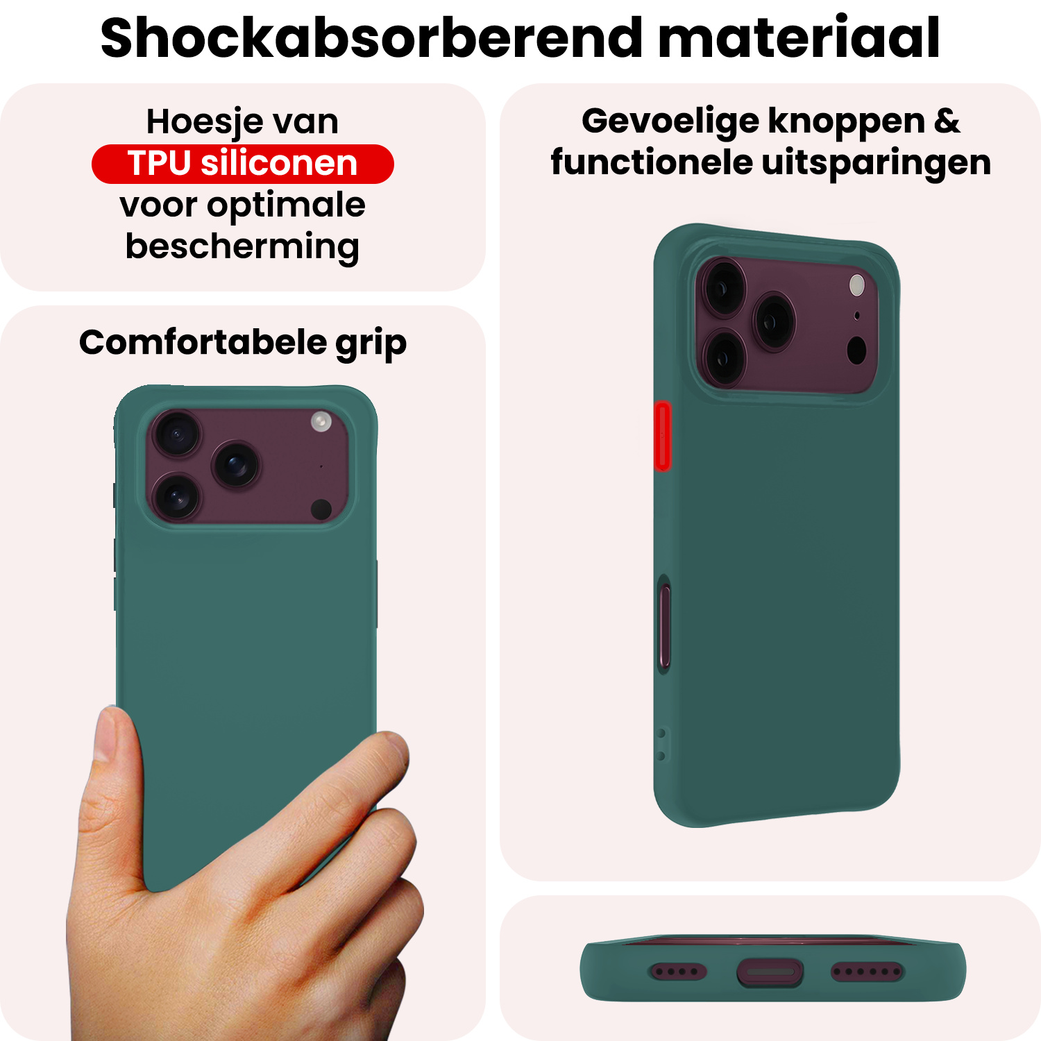 NoXx NoXx iPhone 18 Pro Hoesje Siliconen - Donkergroen - 2 PACK