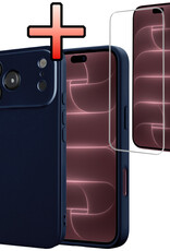NoXx NoXx iPhone 18 Pro Hoesje Siliconen Met Screenprotector Met Dichte Notch - Donkerblauw
