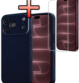 NoXx NoXx iPhone 18 Pro Hoesje Siliconen Met Screenprotector Met Dichte Notch - Donkerblauw
