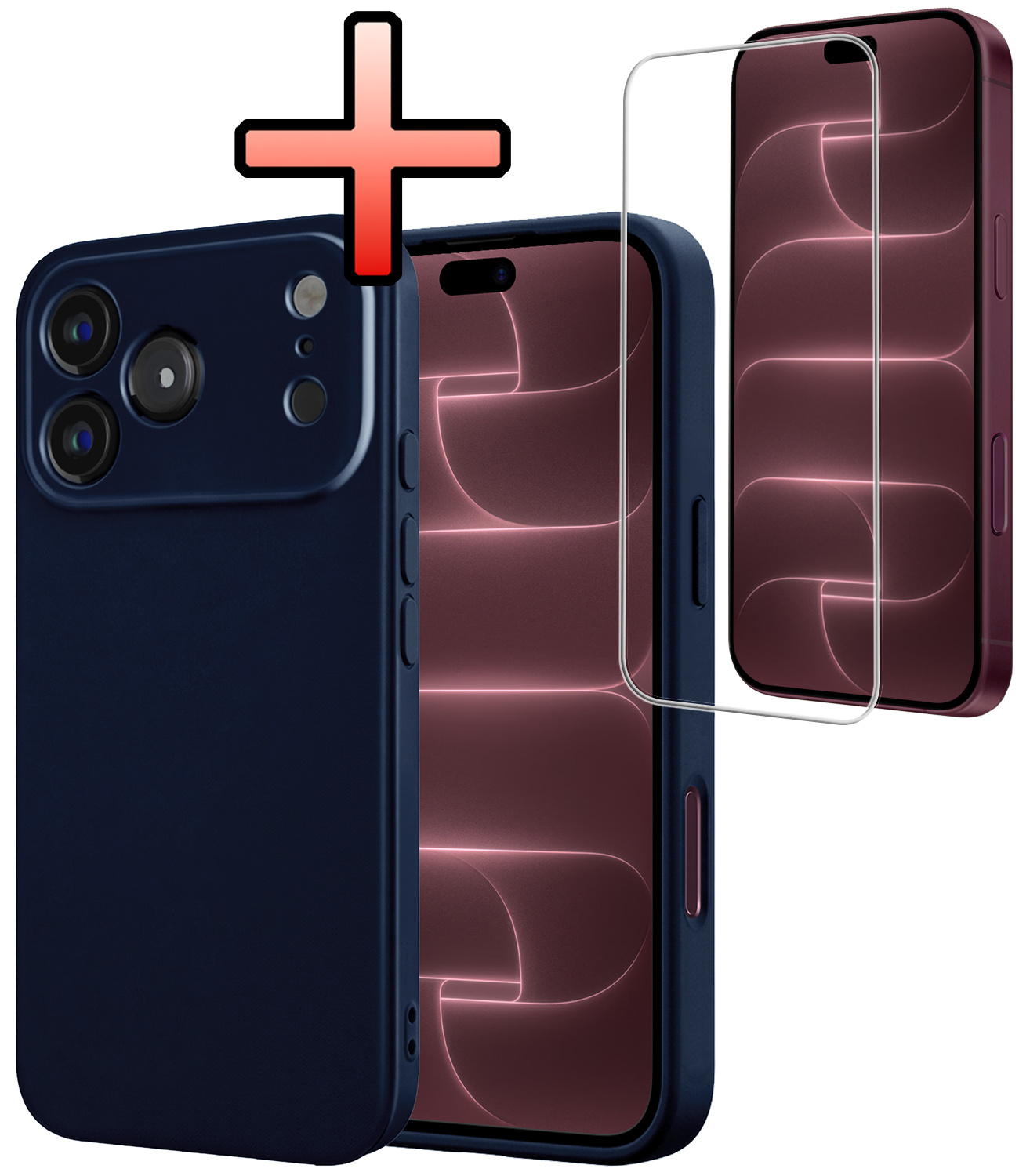 NoXx NoXx iPhone 18 Pro Hoesje Siliconen Met Screenprotector Met Dichte Notch - Donkerblauw