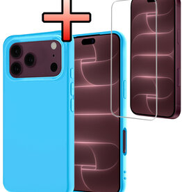 NoXx NoXx iPhone 18 Pro Hoesje Siliconen Met Screenprotector Met Dichte Notch - Lichtblauw