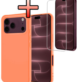 NoXx NoXx iPhone 18 Pro Hoesje Siliconen Met Screenprotector Met Dichte Notch - Perzik