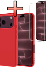 NoXx NoXx iPhone 18 Pro Hoesje Siliconen Met Screenprotector Met Dichte Notch - Rood