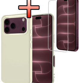 NoXx NoXx iPhone 18 Pro Hoesje Siliconen Met Screenprotector Met Dichte Notch - Wit